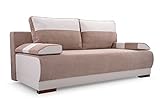 MEUBLO Canapé en lit Convertible avec Coffre de Rangement Relax 3 Places - Tissu et Simili Cuir - Nisa (Beige + Blanc)