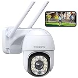 Topcony Caméra Surveillance WiFi Extérieure, 1080P CCTV Caméra IP avec Suivi Automatique, Vision Nocturne Couleur, Pan 355° Tilt 90°, Détection de Muvement, Audio Bidirectionnel, étanche IP66, NVR