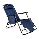 Outtec Chaise longue pliante de jardin avec repose-tête et dossier réglables - Chaise de camping - Balcon - Fauteuil de jardin - Repose-pieds - Chaises de camping - Bleu