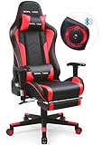 GTPLAYER Chaise Gaming Repose-Pieds Haut-Parleur Bluetooth Fauteuil Gamer Rouge Siège Ergonomique (Rouge)