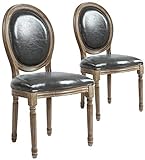 Menzzo Lot de 2 chaises médaillon Louis XVI Simili (P.U), Pur Gris et Bois Clair, 51 x 51 x 72 cm