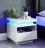 BAÏTA Cosmos Table de Chevet à LED, laqué, 40cm, Blanc