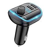 Transmetteur FM Bluetooth V5.0 Bluetooth Lecteur MP3 Adaptateur Émetteur Radio Chargeur Voiture avec 2 Ports Chargement USB Appel Main Libre Support Carte SD Disque U Carte TF Clé USB (Bleu)