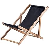 KADAX Chaise Longue Pliable en Bois pour se Détendre Confortablement à la Plage, sur Le Balcon ou dans Le Jardin, Transat Pliant d'Extérieur (Noir)