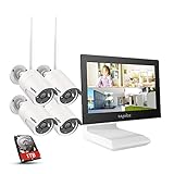 SANNCE Kit Système Vidéo Surveillance avec Moniteur LCD 10,1'' 4CH 5MP NVR avec 1TB, 4 x 3MP WiFi Caméras Kit de Surveillance sans Fil IP66 intérieures et extérieures