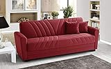 Canapé 3 places en tissu lavable rouge – 220 x 88 x H 83 cm, coffre de rangement, convertible en lit une place et demie