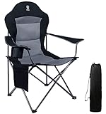 EVER ADVANCED Chaise Pliante Camping Charge Max de 150 kg Confortable Chaise de Jardin Exterieur Pliable Geante avec Dossier Haut, Porte-Gobelet et Sac Rembourrée Accoudoirs Réglables Legere Noir