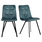 Meubletmoi Lot de 2 chaises capitonnées en Velours Bleu avec piètement en métal Noir - NAMI