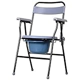 HOMCOM Chaise percée - chaise de douche pliable - seau amovible, accoudoirs - métal époxy noir PP gris