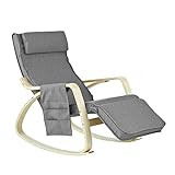 SoBuy® FST18-DG éponge plus épais, Rocking Chair Fauteuil à bascule berçante avec repose-pieds réglable Bouleau + 1 pochette latérale gratuite