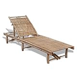 Chaise Longue de Jardin, Bains de Soleil Transat de Relaxation extérieur Chaise Longue Bambou