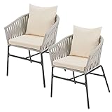 Juskys Ensemble de 2 chaises Rope - chaises de Jardin avec Corde tressée et Rembourrage - Chaise résistante aux intempéries pour jusqu'à 160 kg - Acier avec revêtement en Poudre - Gris Clair