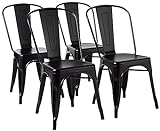 Amazon Basics Lot de 4 chaises de salle à manger en métal, Noir, 51 x 43 x 85 cm