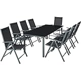 TecTake Aluminium 8+1 Salon de Jardin Ensemble sièges Meubles Chaise Table en Verre - diverses Couleurs au Choix - (Gris foncé | No. 402164)