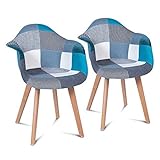 IDMarket - Lot de 2 chaises de Salle à Manger scandinaves SARA Motifs patchworks Bleus