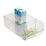 iDesign boîte de rangement à 3 compartiments, bac plastique moyen pour le placard ou le tiroir, bac alimentaire empilable sans couvercle, transparent
