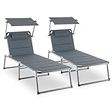 blumfeldt Amalfi Set transat 2 chaises Longues rembourrées (dossiers réglables, 5 Positions, Assise ou allongée, Pare-soleils réglables Individuellement) - Gris