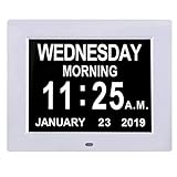 TMC Horloge numérique 8' pour les personnes souffrant de démence - 8 options d'alarme, grand jour et mois pour malvoyants, perte de mémoire