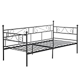 EGGREE Cadre de lit en Métal Canapé-Lit en Fer Forgé Lit Simple pour Enfant Adulte, 90 * 190cm Noir