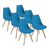 Chaises de Salle à Manger scandinave Lot de 6 DEWINNER, Chaise de Bureau rétro, Assise rembourrée en hêtre Massif (Blue, Lot de 6)