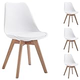 IDIMEX Lot de 4 chaises de Salle à Manger Abby Style scandinave Design Nordique avec piètement en Bois Massif, siège Coque rembourré en Plastique Blanc
