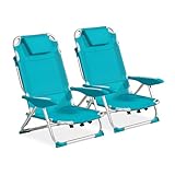 Lot de 2 fauteuils clic clac des plages en polyester bleu