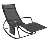 SoBuy OGS47-MS Fauteuil à Bascule Transat de Relaxation Chaise Longue Bain de Soleil Rocking Chair – avec Pochette latérale et Repose-Pieds – Charge Max 150kg
