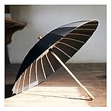 WAxd Compact 24 Nervures rétro Parapluie, Style Chinois Simple Poignée Longue Poignée Droite, Dames Haut de Gamme, Parasol Unisexe en Bois, 38,6', Cadeaux Exquis (Color : Black, Taille : 38.6')