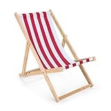 IMPWOOD Chaise longue de jardin en bois, fauteuil de relaxation, chaise de plage Rouge/blanc/rayé