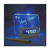 BXT LED Réveil Analogique Réveil Digital Tableau Clock Message Lumineux Fluorescent avec HUB 4 Ports USB Calendrier Température Horloge LED Veilleuse Alarme Clock Écran LED Affichage Unmérique- Bleu