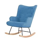 Zons Fauteuil à Bascule Rocking Chair H92X100X68CM suédine Bleu Canard