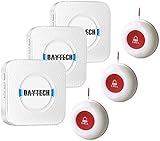 Daytech Wireless Mobile Alarm Emergency Call Button Home Emergency Works Nursing Call Set with Plug Selon Les Normes européennes pour Les Personnes âgées 3 émetteurs et 3 récepteurs Alarme Forte
