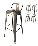 Kosmi - Lot de 4 tabourets de Bar en métal Brut avec Petit Dossier, Chaise de Bar Tabouret métal Hauteur 66cm