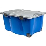 Deuba Boîte de Rangement sur roulettes en Plastique Bleu/Gris avec Couvercle 170 litres 2 poignées 4 fermoirs Rangement Maison