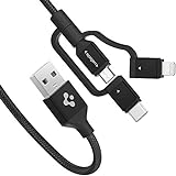 Spigen Câble Multi USB Universel 3 en 1 Câble 8 Pin Lightning Micro USB C 1.5m Compatible avec iPhone 12 Mini 12 Pro 12 Pro Max SE 2020 11 Pro Max XR XS XS Max Galaxy S20 Plus S10 Plus Huawei et Plus