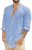 NIUHE Chemises en Lin pour Hommes Casual Manche Longue Couleurs Pures Chemise Basic Regular Fit avec Boutons(Bleu Clair,S)