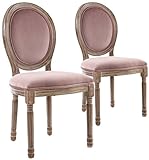 Menzzo Lot de 2 chaises de Style médaillon Louis XVI, Velours, Bois patiné & Velours Rose, 51 x 51 x 72 cm