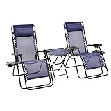 Amazon Basics Lot de 2 fauteuils relax pliants avec table d’appoint, Bleue