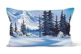Taie d'oreiller Bob Ross Winter Mountain Canvas Art Print Cadeau de 50cmx75cm, Douce et Confortable