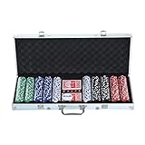 HOMCOM Mallette de Poker Coffret de Poker Complet avec 500 jetons 2 Jeux de Cartes + 5 dés Bouton Dealer 2 clés alu.