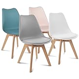IDMarket - Lot de 4 chaises scandinaves SARA Mix Color Pastel Rose, Blanc, Gris Clair, Bleu