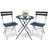 SUNMER Lot de 3 chaises de bistrot pliables en métal pour jardin, terrasse, balcon, salle à manger - Bleu