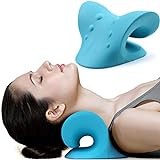 Relaxeur de cou et d'épaule, dispositif de traction cervicale pour le soulagement de la douleur de l'ATM et l'alignement de la colonne cervicale, oreiller chiropratique, étireur de cou (bleu)