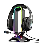 The G-LAB K-Stand Radon Support pour Casque/Micro-Casque GAMING - Rétro-éclairage RGB, Hub USB 2 x 2.0, Base antidérapante - Support universel pour Casques Gamer PC PS4 Xbox One Nintendo Switch (Noir)