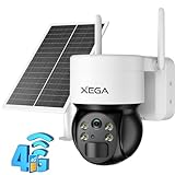 Xega 3G/4G LTE Caméra Surveillance Solaire Extérieure sans Fil PTZ Caméra, 2K HD Vue à 360°, Capteur de Mouvement PIR, Vision Nocturne, Conversation Bidirectionnelle, Carte SIM Incluse