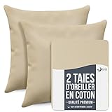 Dreamzie Taie Oreiller (Set of 2) - pour Oreillers 40 x 40 cm - Beige Jersey Coton, 100% Coton - Housse de Coussin pour Le Lit - Protège Oreiller - Résistant et Hypoallergénique