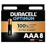 Duracell - Piles alcalines AAA Optimum, 1.5 V LR03 MX2400, paquet de 8