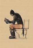 Marvel Super-Héros Batman Toilette Affiche Drôle Mur Art Affiches Rétro Kraft Papier Imprime Mur Photos Pour Salle De Bains Décor 30X21Cm 11