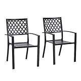 PHIVILLA Lot de 2 chaises de jardin en métal empilables pour l'extérieur et la terrasse Noir (Black2)