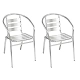 INDA-Exclusiv Lot de 2 chaises de bistrot empilables en aluminium et rotin synthétique - Couleur : argenté
